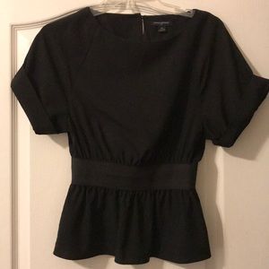 BANANA REPUBLIC Black Silky Gathered Elastic Waist Crew Neck Dressy Kimono Top